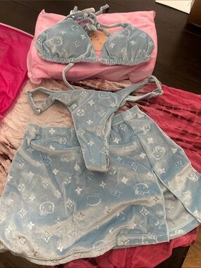 Hello Kitty Light Blue Velvet Bikini Set with Skirt